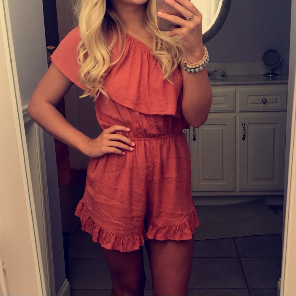 Honey Belle Terracotta Textured Romper One Shoulder